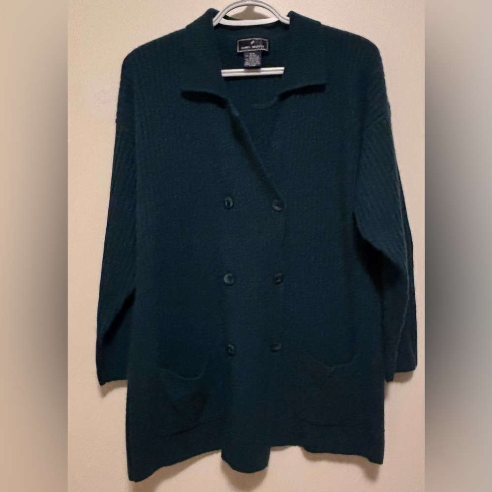 Vintage Daniel Hechter double breasted cardigan coat dark green pockets size M